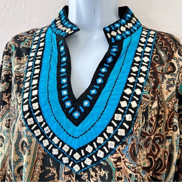 SOFT SURROUNDINGS Aubrey Embroidered Mirrored Beading  Paisley Tunic Dress Top M - Picture 4 of 11